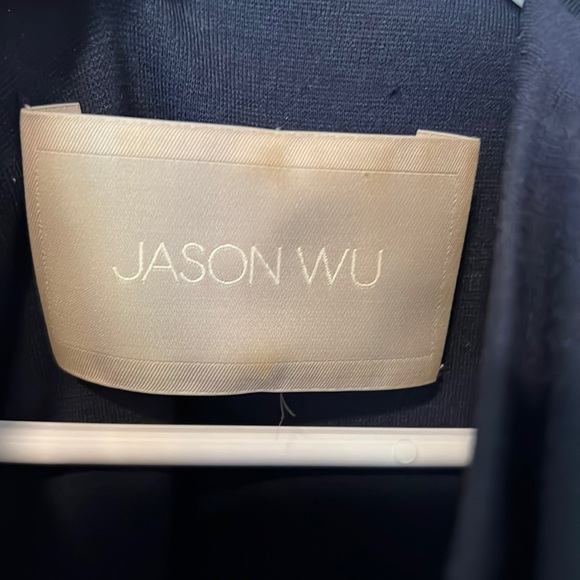 Jason Wu navy sleeveless dress twisted neckline sheath leather trim classy 4 - Picture 5 of 12